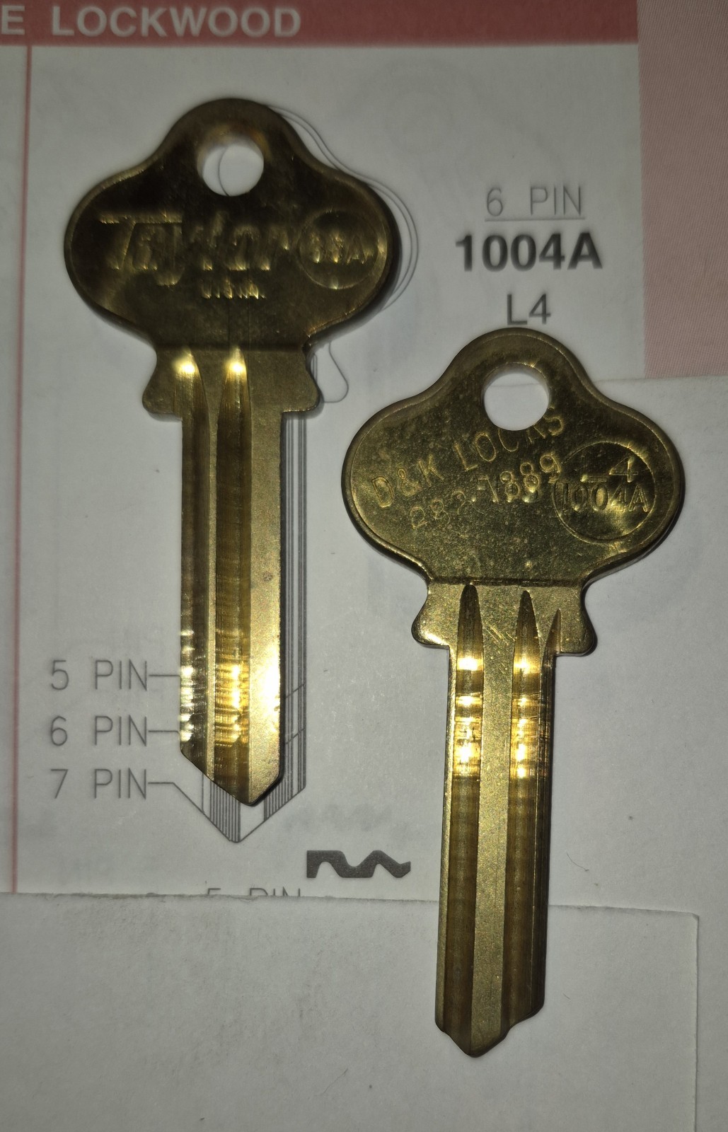 Lockwood, 1004A, L4, 35A, 6LO1, (6 pin) Vintage Key (1) Blank.
