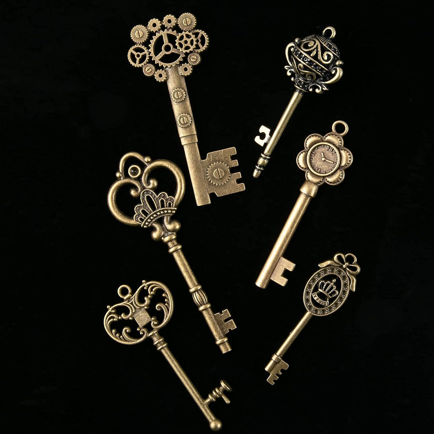 Vintage Skeleton Keys Set, Filigree Steampunk Keys, Antique Bronze Keys Charms P
