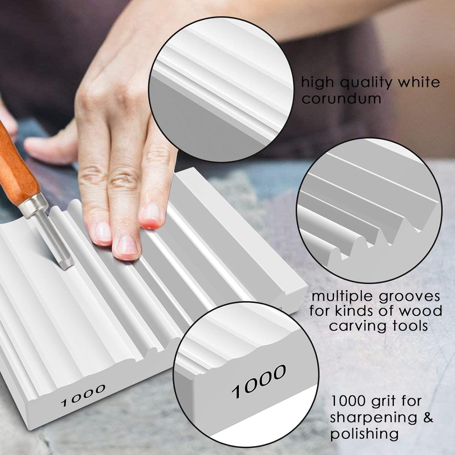 Wood Carving Sharpener, 1000 Grit Whetstone with More Grooves Sharpening Stone