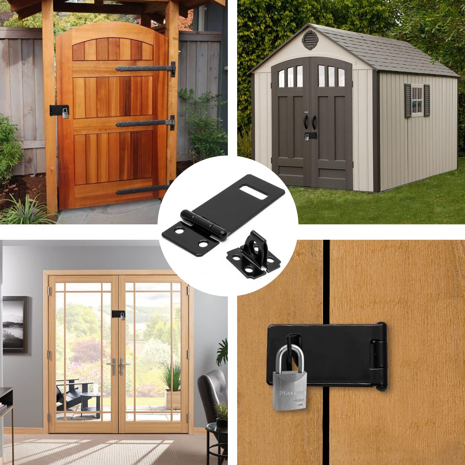 Biaungdo 2 Inch Padlock Hasp, Black, 4 Pcs Door Slide Latch Lock Black