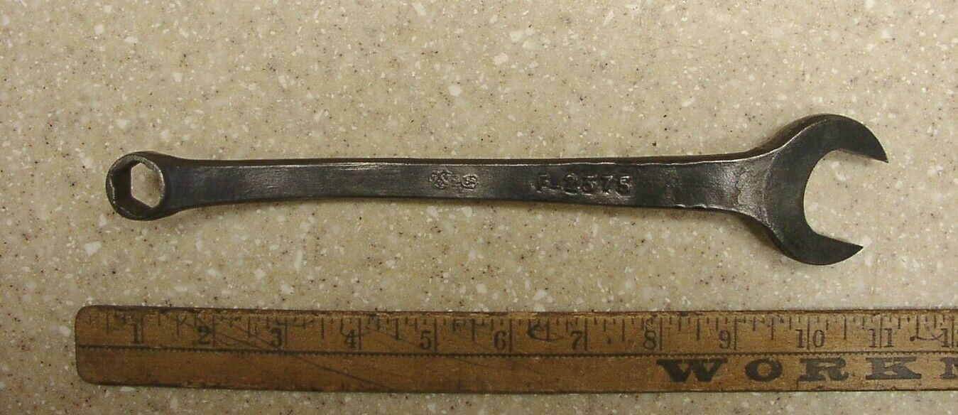 Antique Unk. Maker F2375 Offset Comb. Wrench,1-1/8″ Open X 5/8″ Box X 10-3/16″