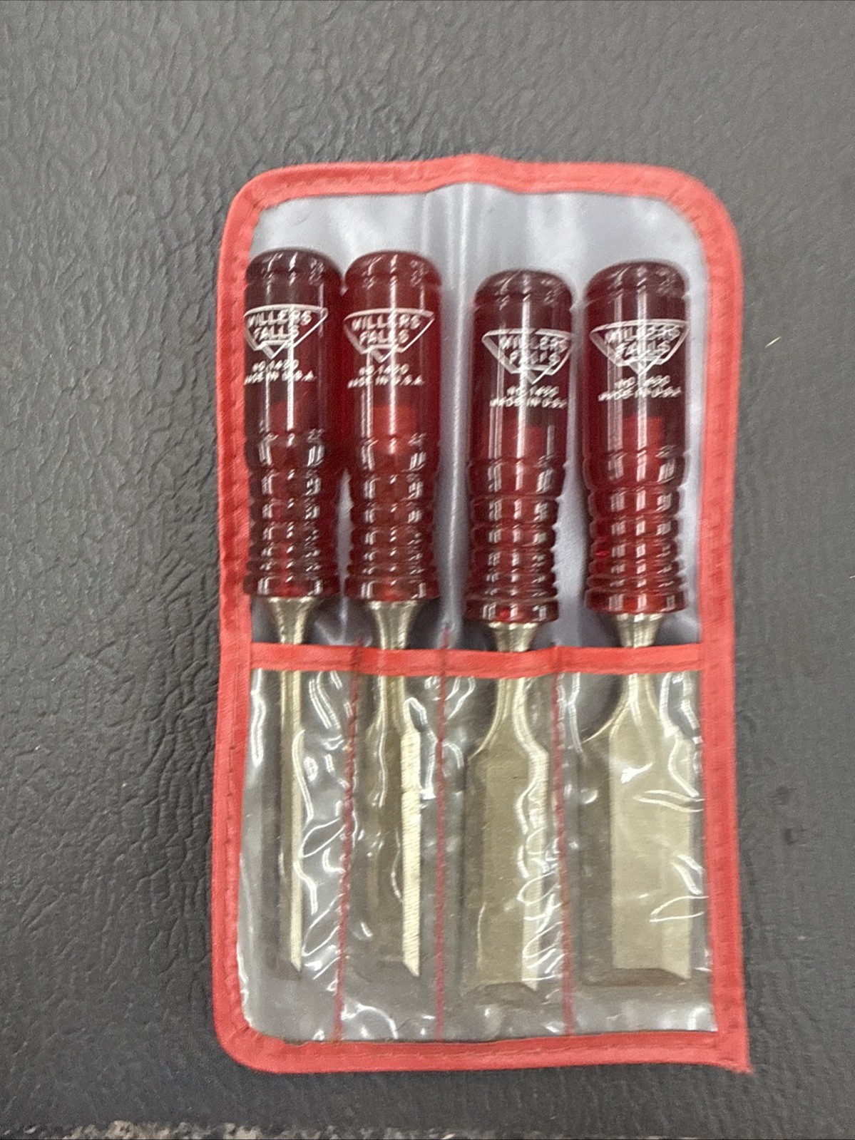 4 MILLERS FALLS WOOD CHISELS *RED HANDLES*