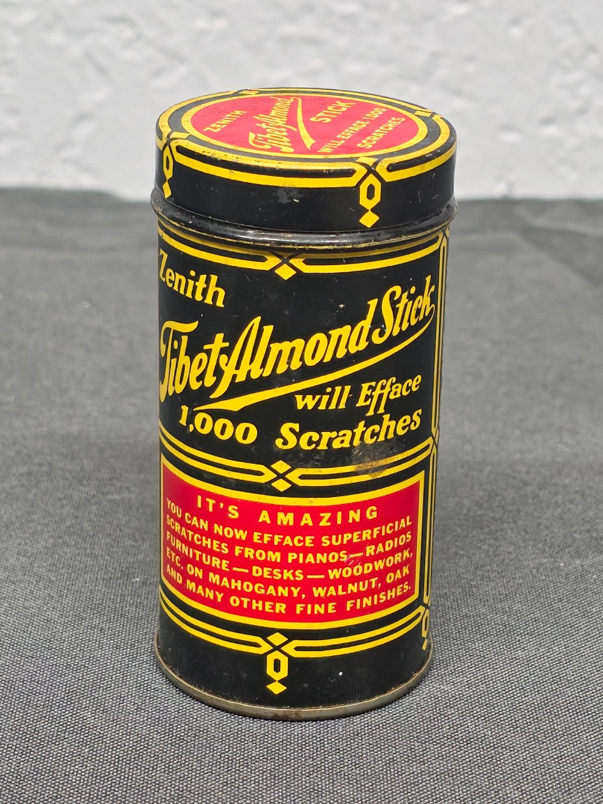 Vintage Zenith Tibet Almond Stick Scratch Remover Advertising Tin With Original