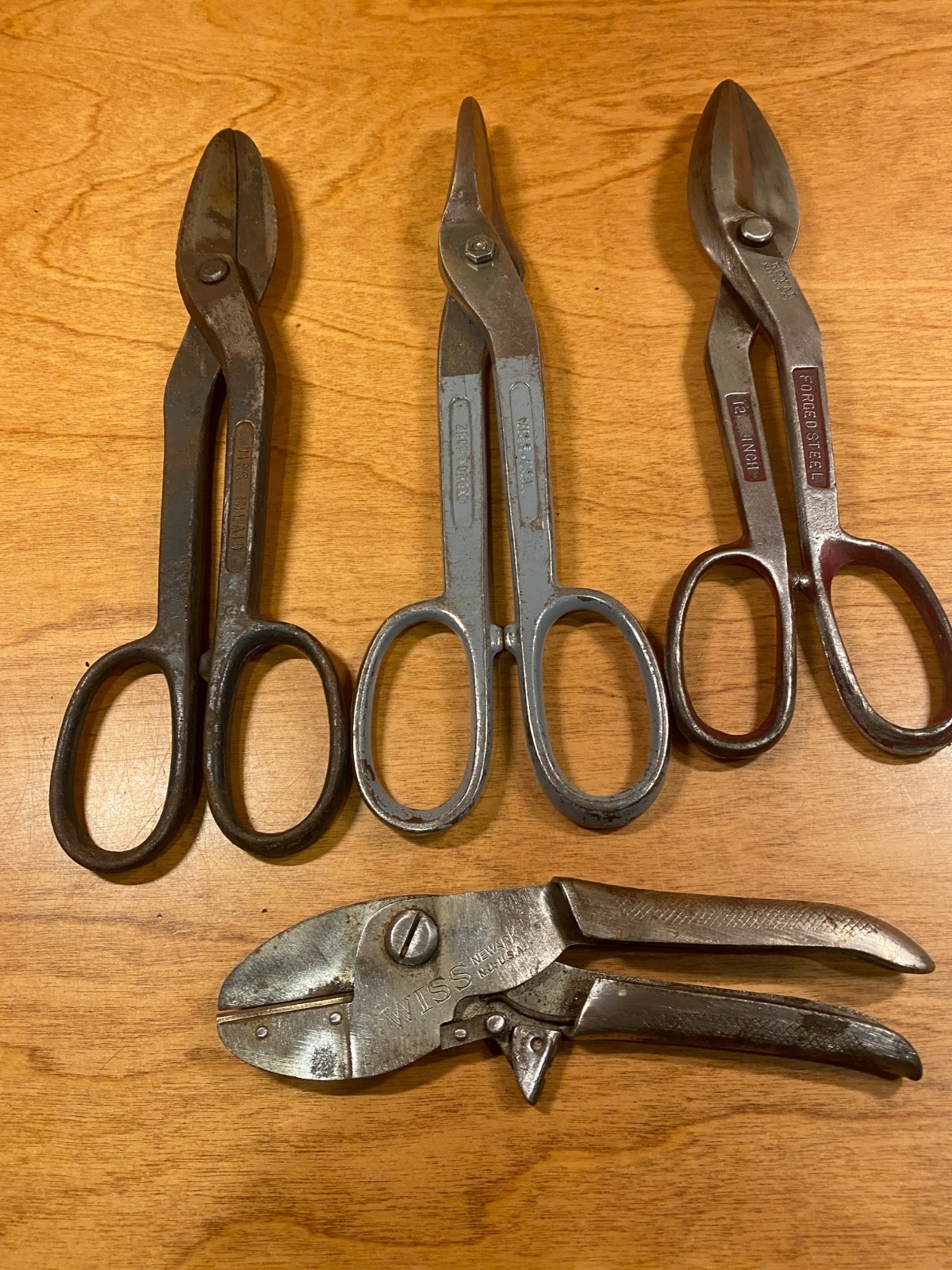 Vintage 12″ WISS V-19 & #-9 Tin Snips & ROYAL 12″ Tin Snips, USA (3-pc)