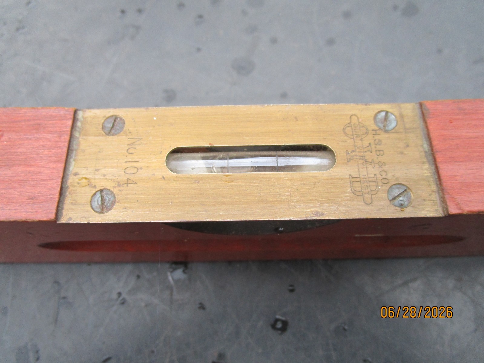 HSB Wood Level Wooden Bubble Level Our Very Best No. 104 Brass Fittings Vintage
