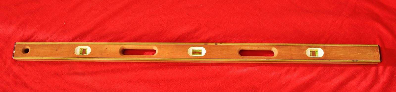 Vintage Mayes 48 inch wooden level with brass accents