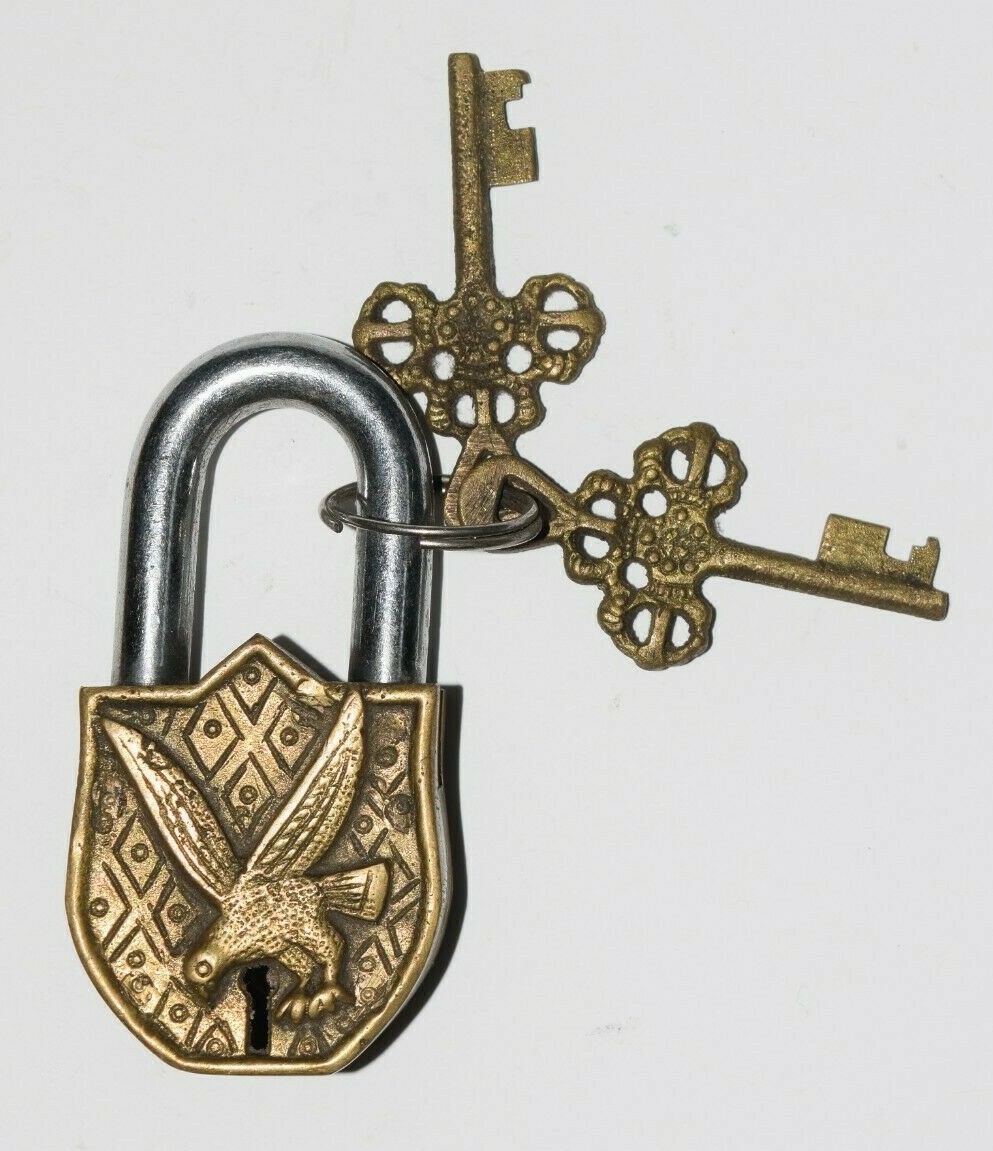 Brass Bird Padlock With 02 Keys Flying Sparrow Engraving Design Door Lock EK183