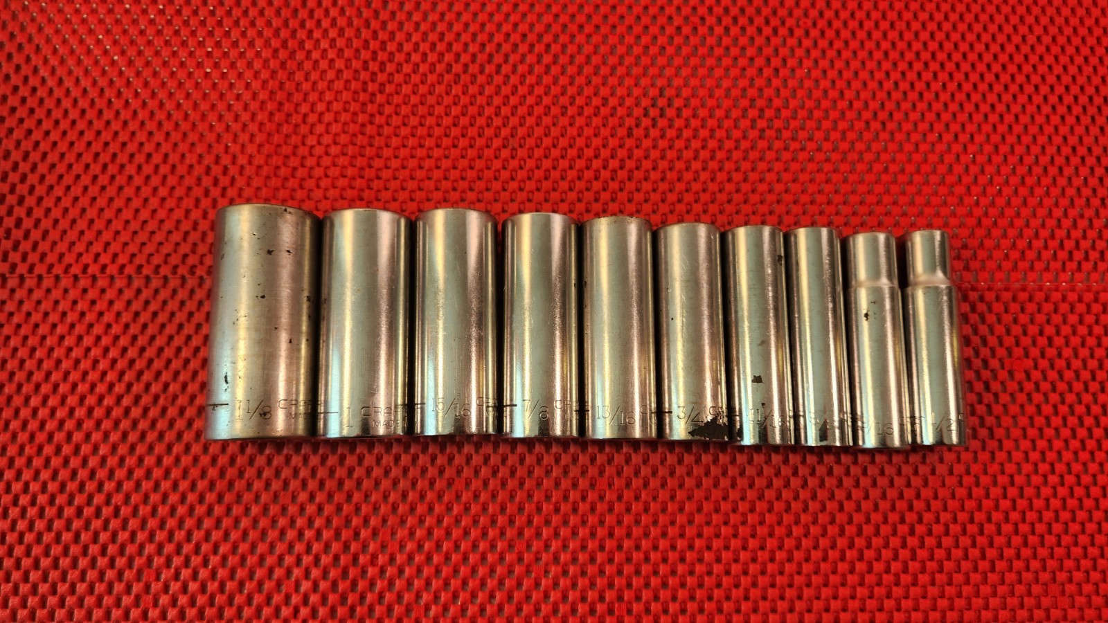 VTG CRAFTSMAN 10 PC SET 1/2″ DR, DEEP WELL SAE 12 PT SOCKETS MADE IN THE U.S.A.