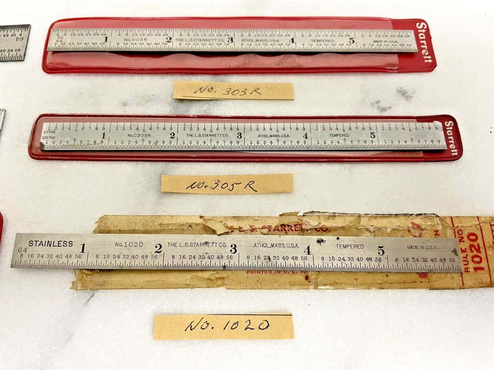 (7) Vintage L. S. Starrett 6″ Rules No. 603; 607R; 604RE: 303R: 305R: 1020:327