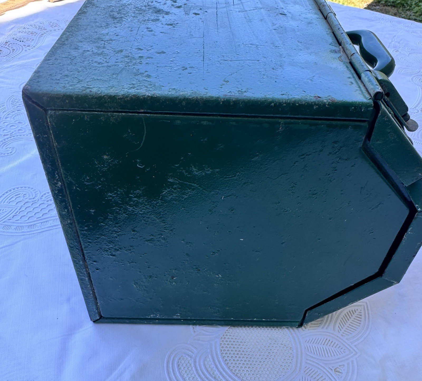 Vintage Tombstone Heavy Duty Split Top Metal Tool Box With Tray