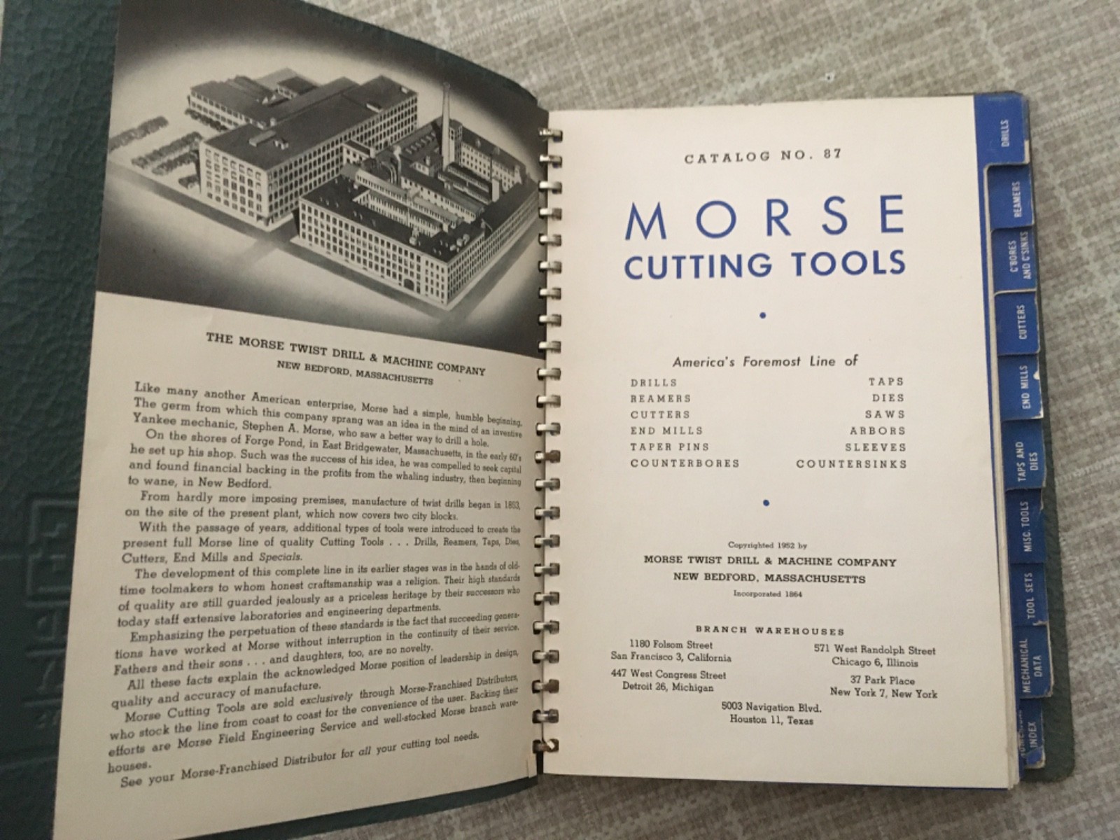 Vintage 1952 Morse Cutting Tool Catalog #87 with Mechanical Data and Charts