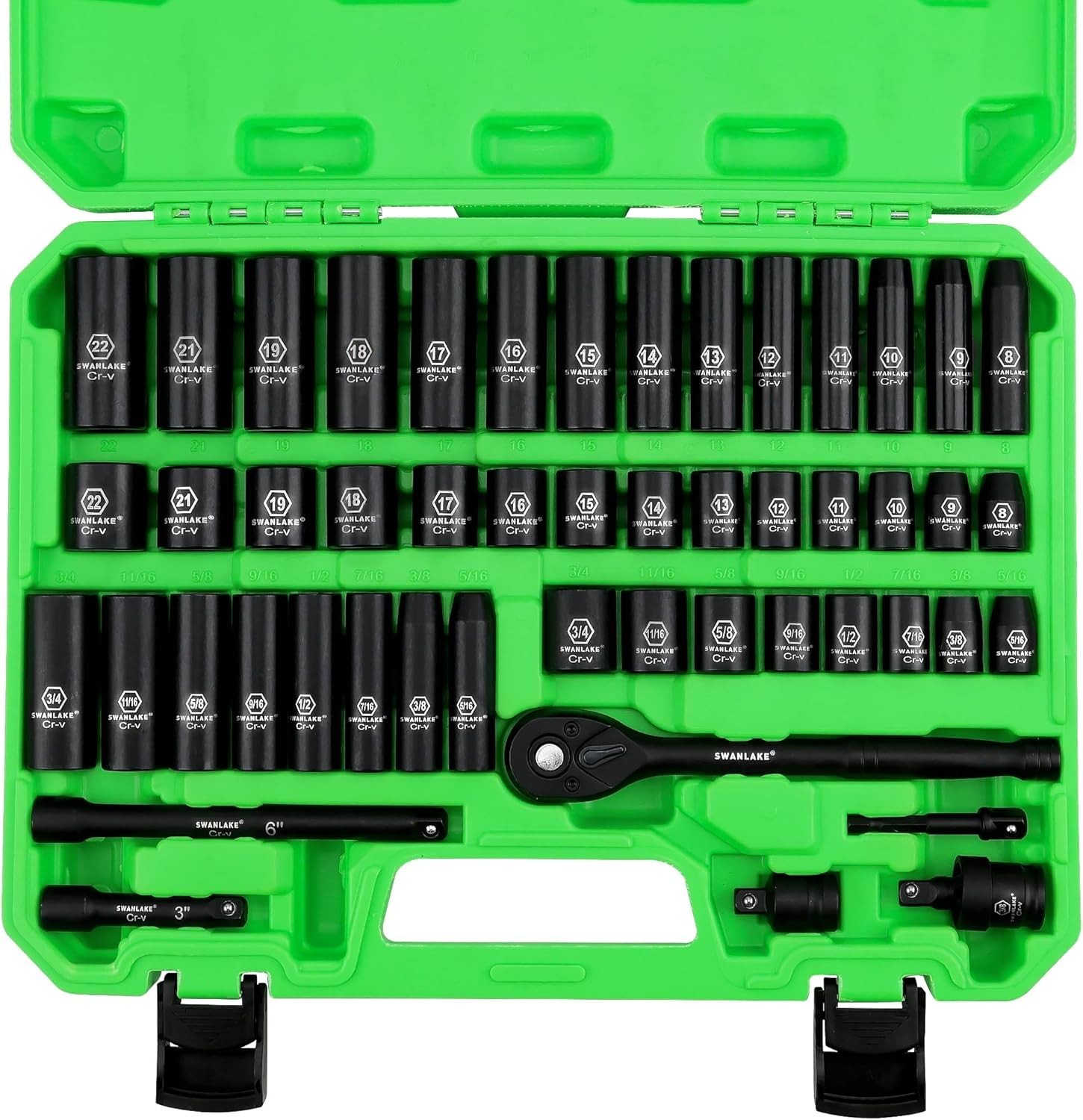 SWANLAKE 3/8” Drive Impact Socket Set 50-Piece Standard SAE 5/16 to 3/4 inch &