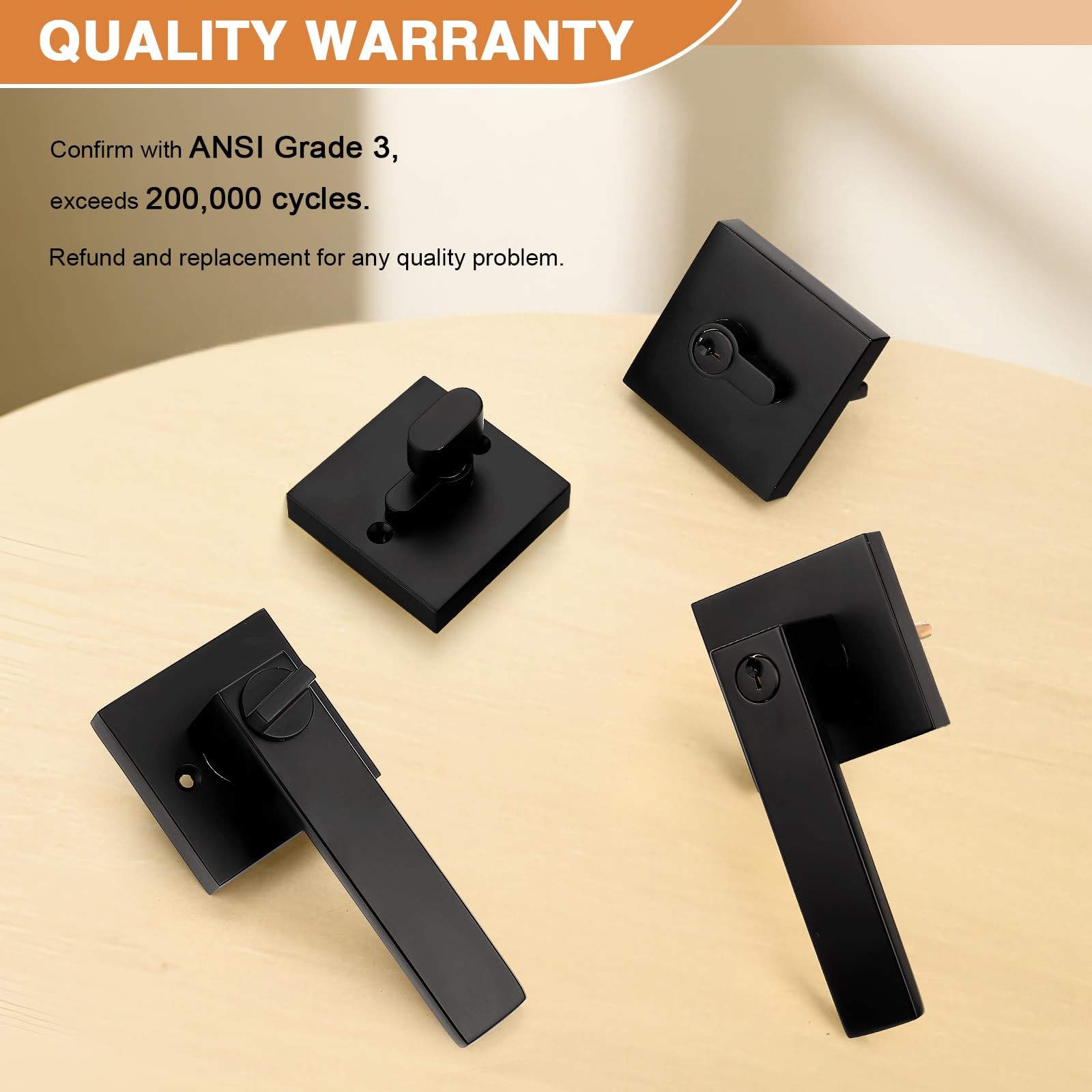Probrico Square Entry Levers and Single Cylinder Deadbolts 2 Pack, Black