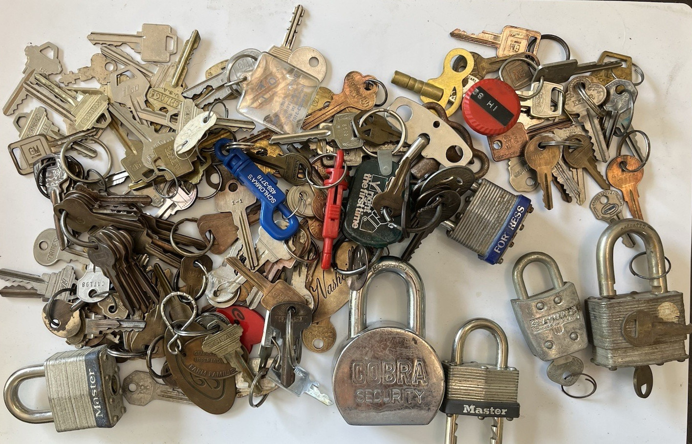 HUGE Vintage Key Padlock LOT Metal Brass Tags Yale Ford IH Master Hudson Hansen