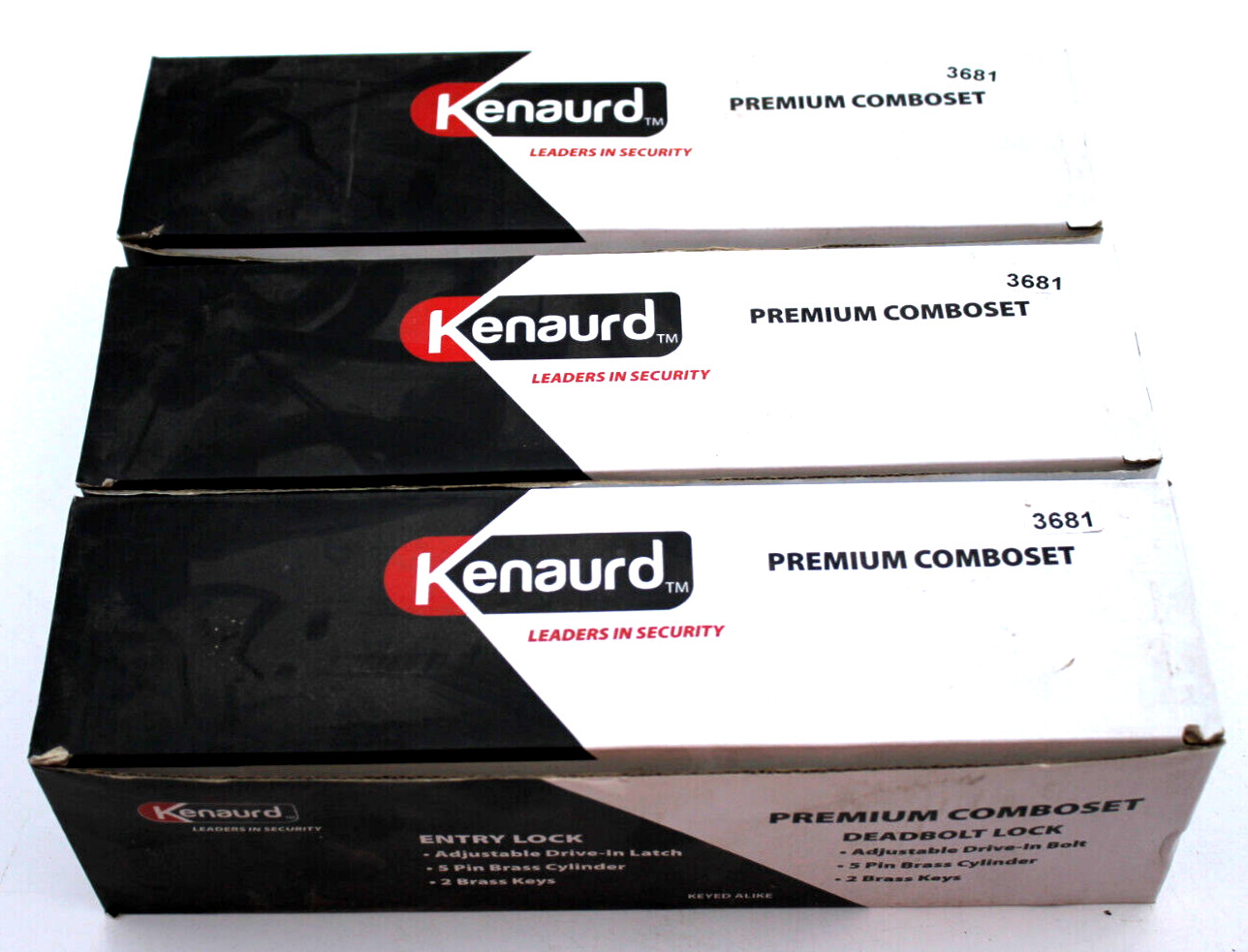 3pc Kenaurd Premium Comboset Deadbolt Entry Lock 5 Pin Brass Cylinder + 2 Keys