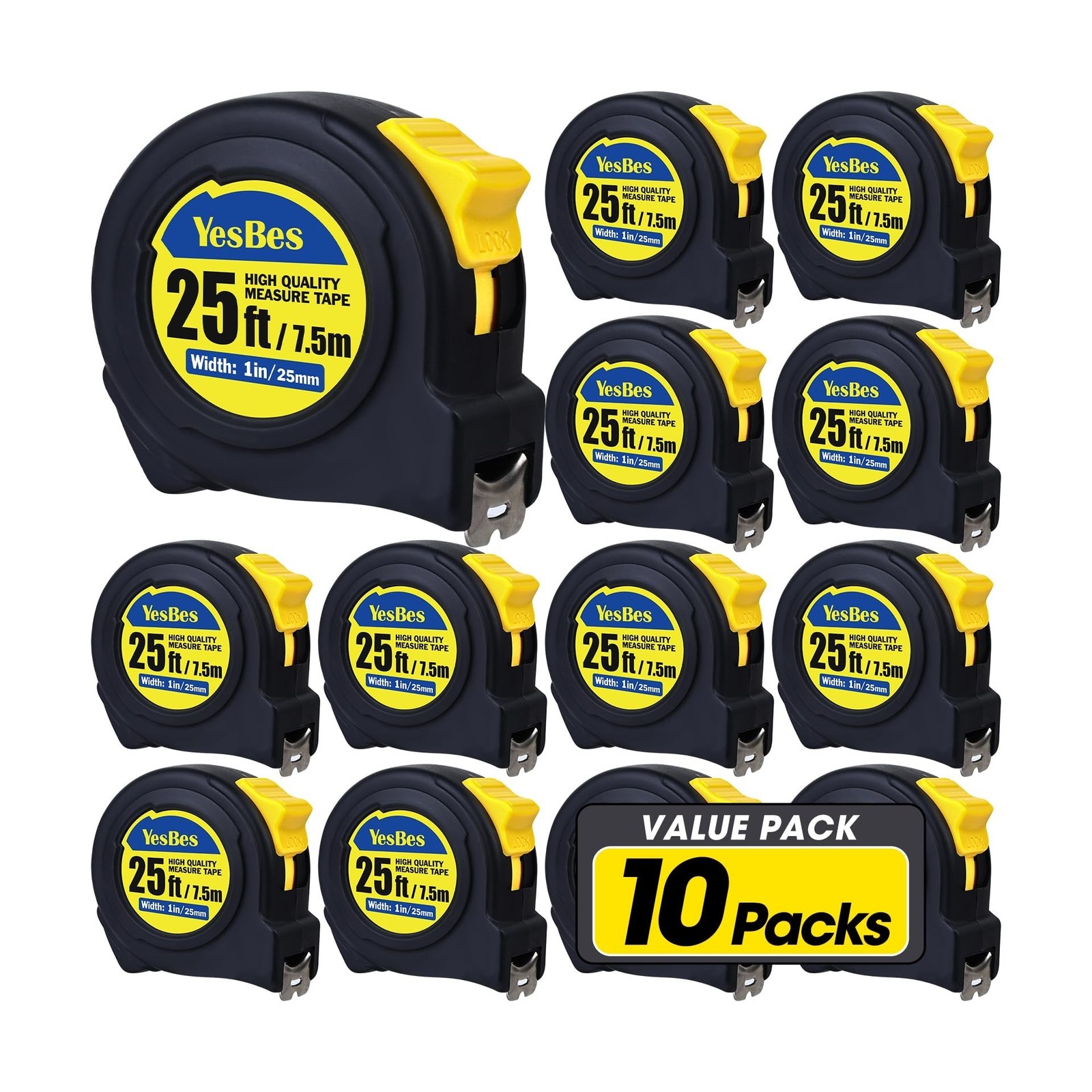 Tape Measure 25 ft, 10 Pack Bulk Easy Read Measuring Tape Retractable, Measur…
