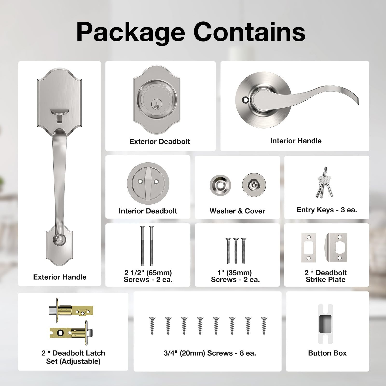 Brightify Satin Nickel Front Door Lock Set, Entry Wave-Satin