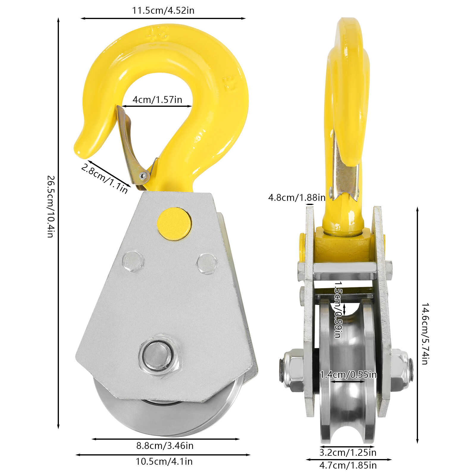 2pcs 360° Rotatable Pulley Hook 3T Bearing Pulley Hook Snatch Block with Hook