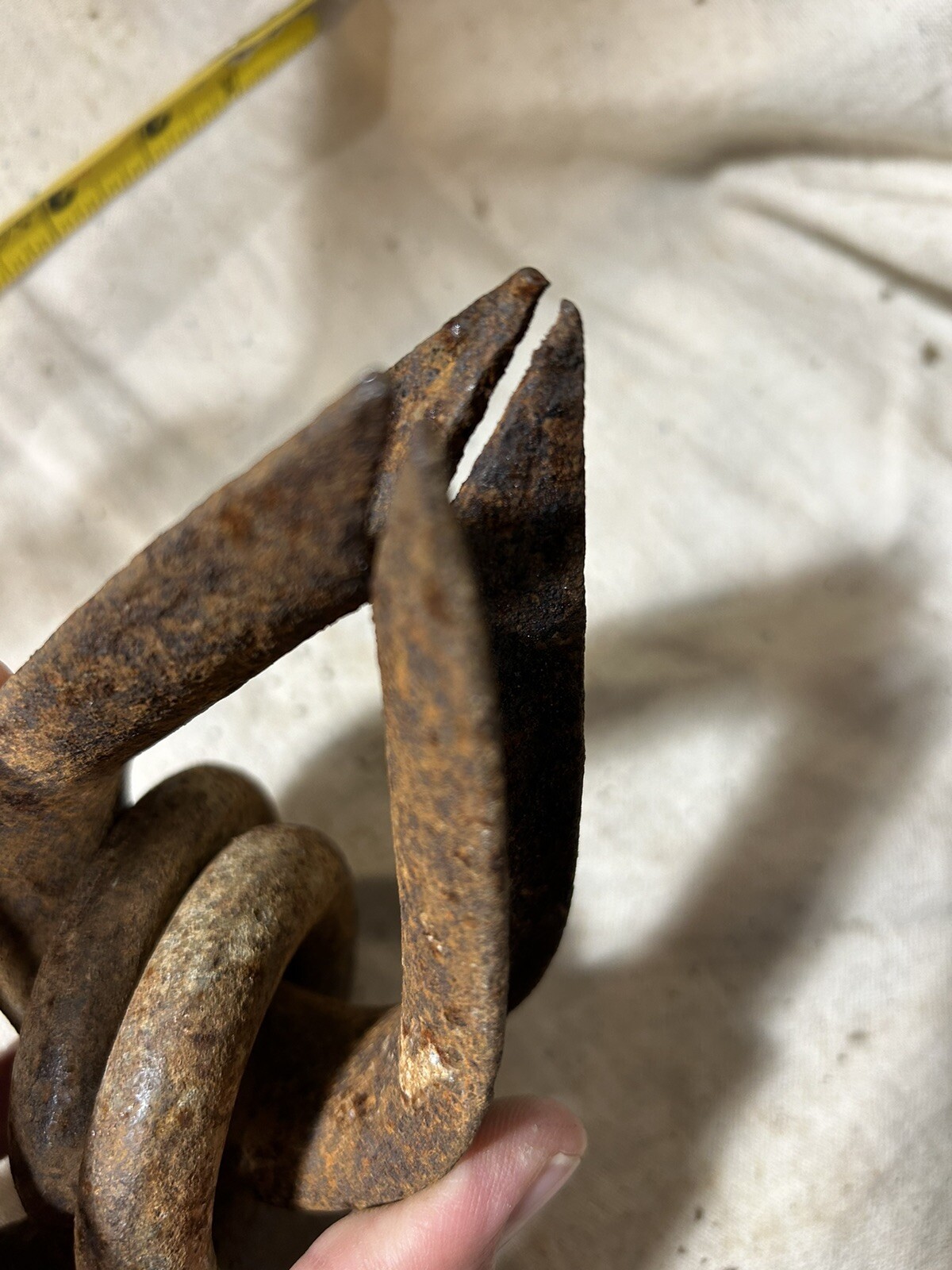 Antique Steel Iron Grapple Hook Double Ring Farm Tool Crane Loop 10×4″ Hanger
