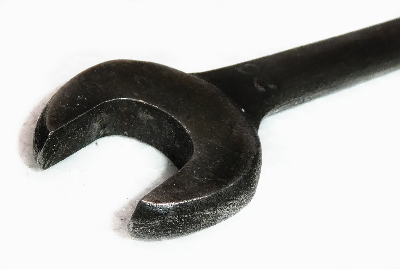 WWII Vintage Vlchek 7/16 in – 3/8 in Open End Wrench, Black Oxide Finish, W1214