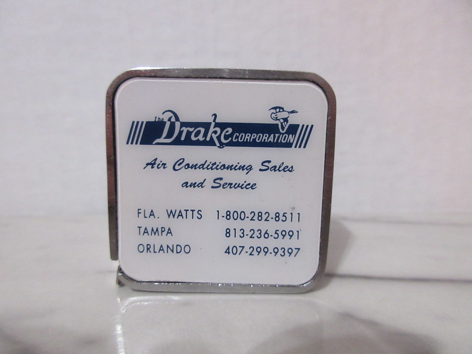 Vtg Metal Small Advertising Tape Measure 6Ft Drake Corp Air Cond Sales & Serv FL