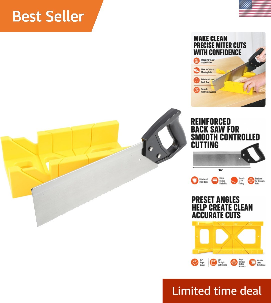 12 Inch Mitre Box & 14 Inch Back Saw – Precision Cuts for Woodworking & Trim