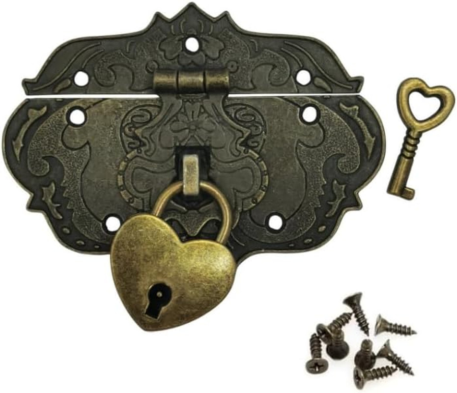 Wooden Box Hasp Latch and Heart Shape Padlock with Key for Jewelry Trinket Box