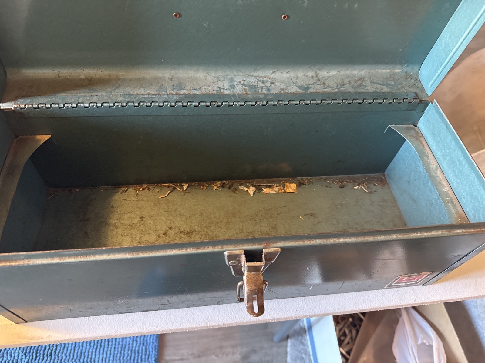 Vintage WATERLOO INDUSTRIES INC JL-19 Blue Green Tool Box . Lockable W/tray GUC
