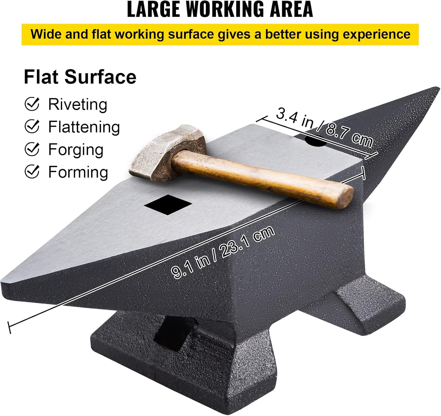 VEVOR Cast Steel Anvil, 22 Lbs(10Kg) Single Horn Anvil with Large Countertop and