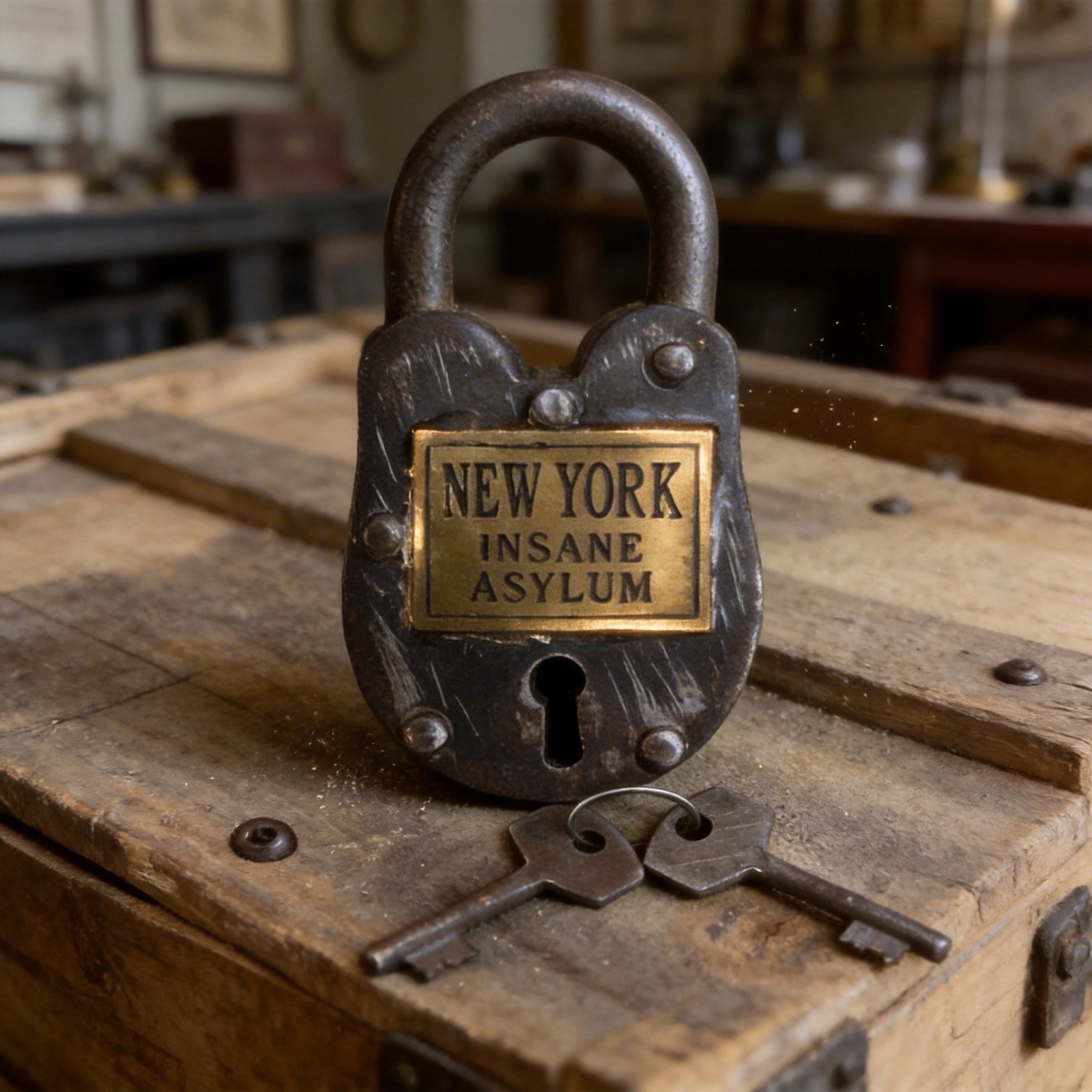 Smaller (2.5×1.5) Rustic Style NY Insane Asylum Padlock and Keys…Ships Free!
