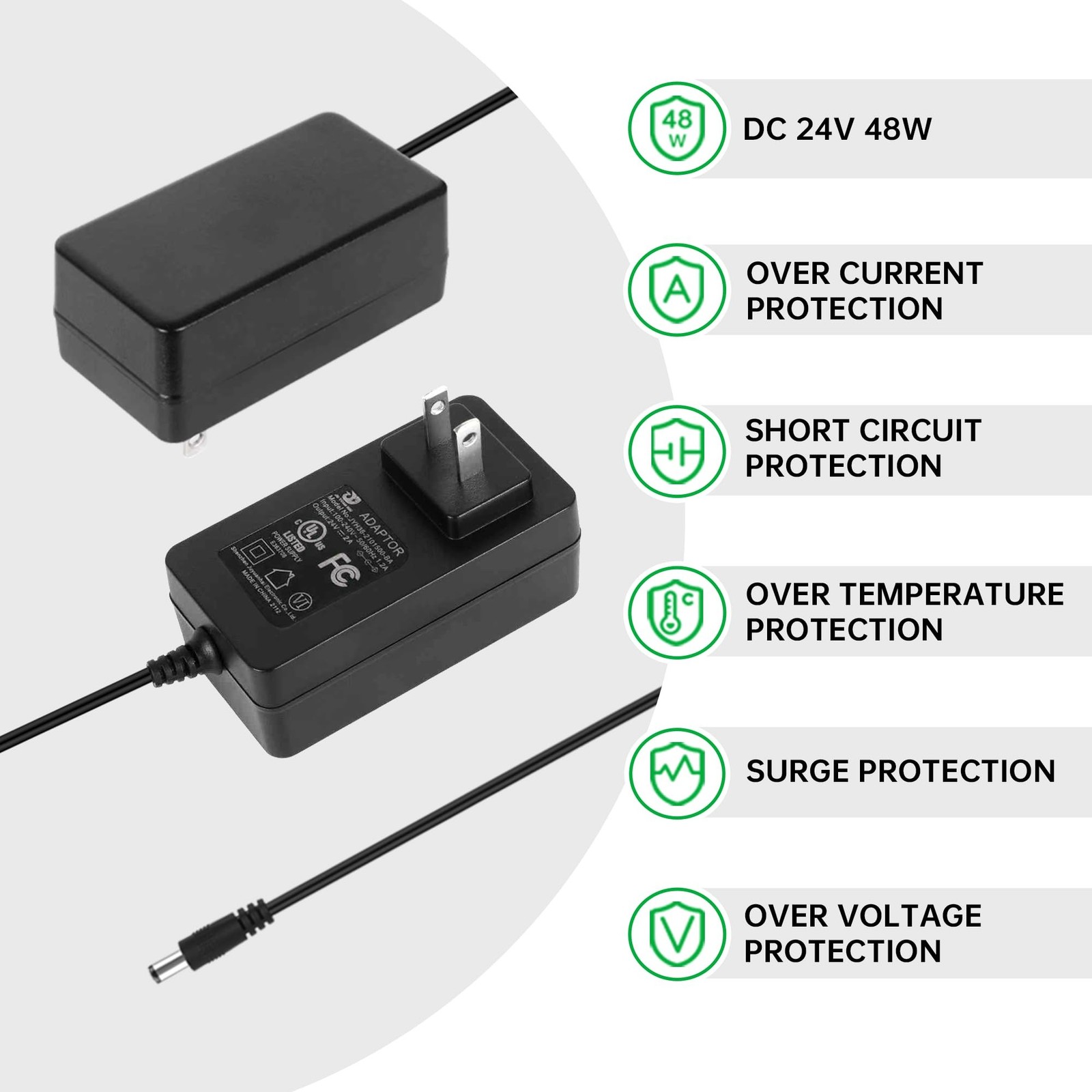Pandery 24V 2A 48W Power Supply,100-240V AC to 24V DC Converter,5.5×2.1mm DC …