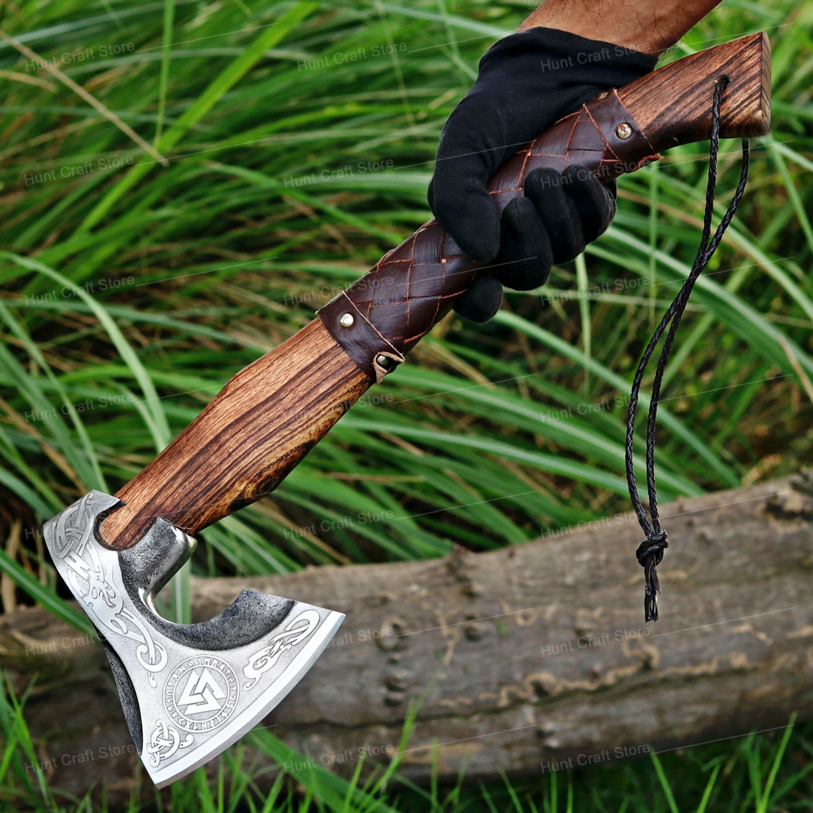 Set Of 5 Lot, Hand Forged Viking Bearded Axe Hatchet with Ash wood Handle