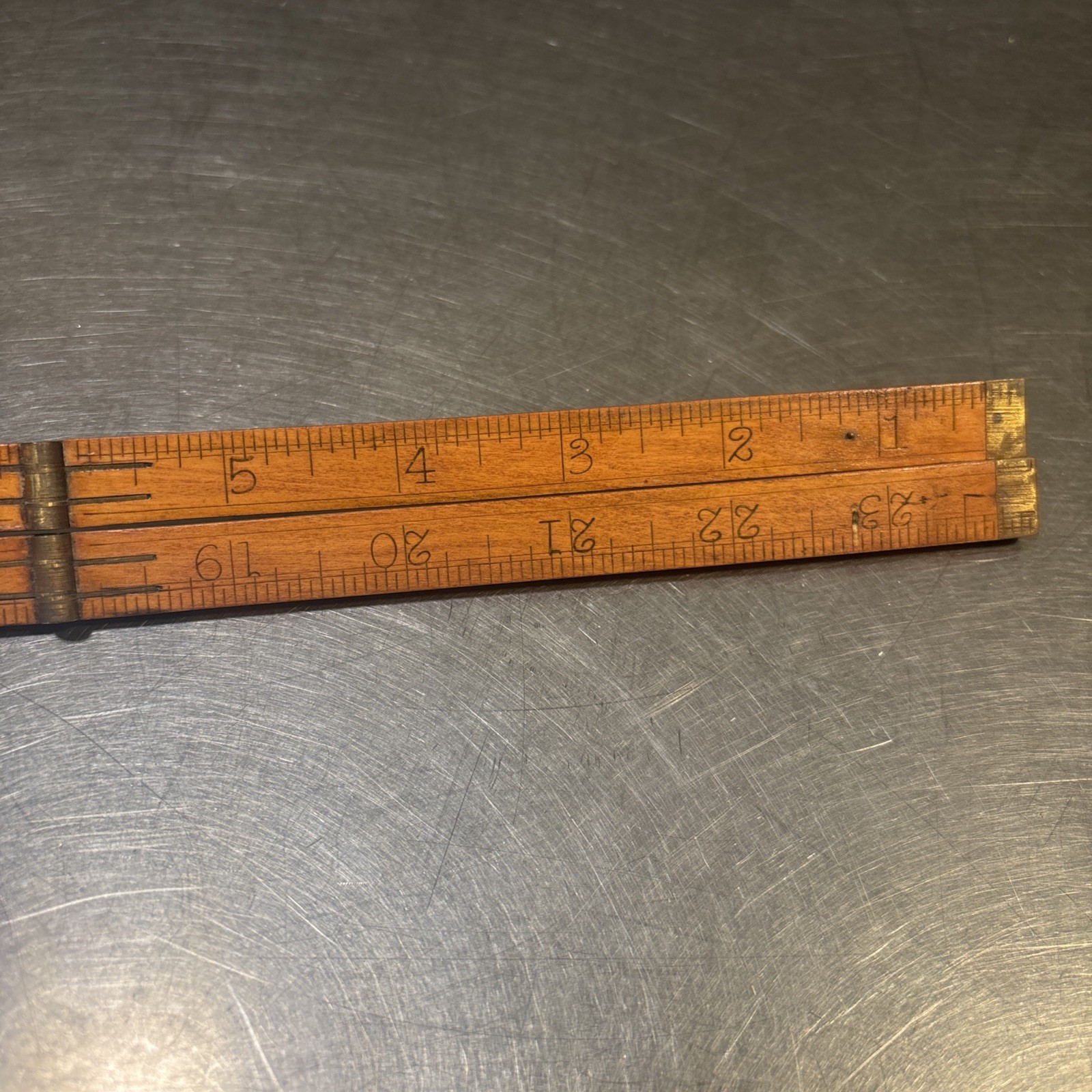 Antique UPSON Nut Co No 61 Boxwood Wood Brass Folding Carpenters Ruler 24″