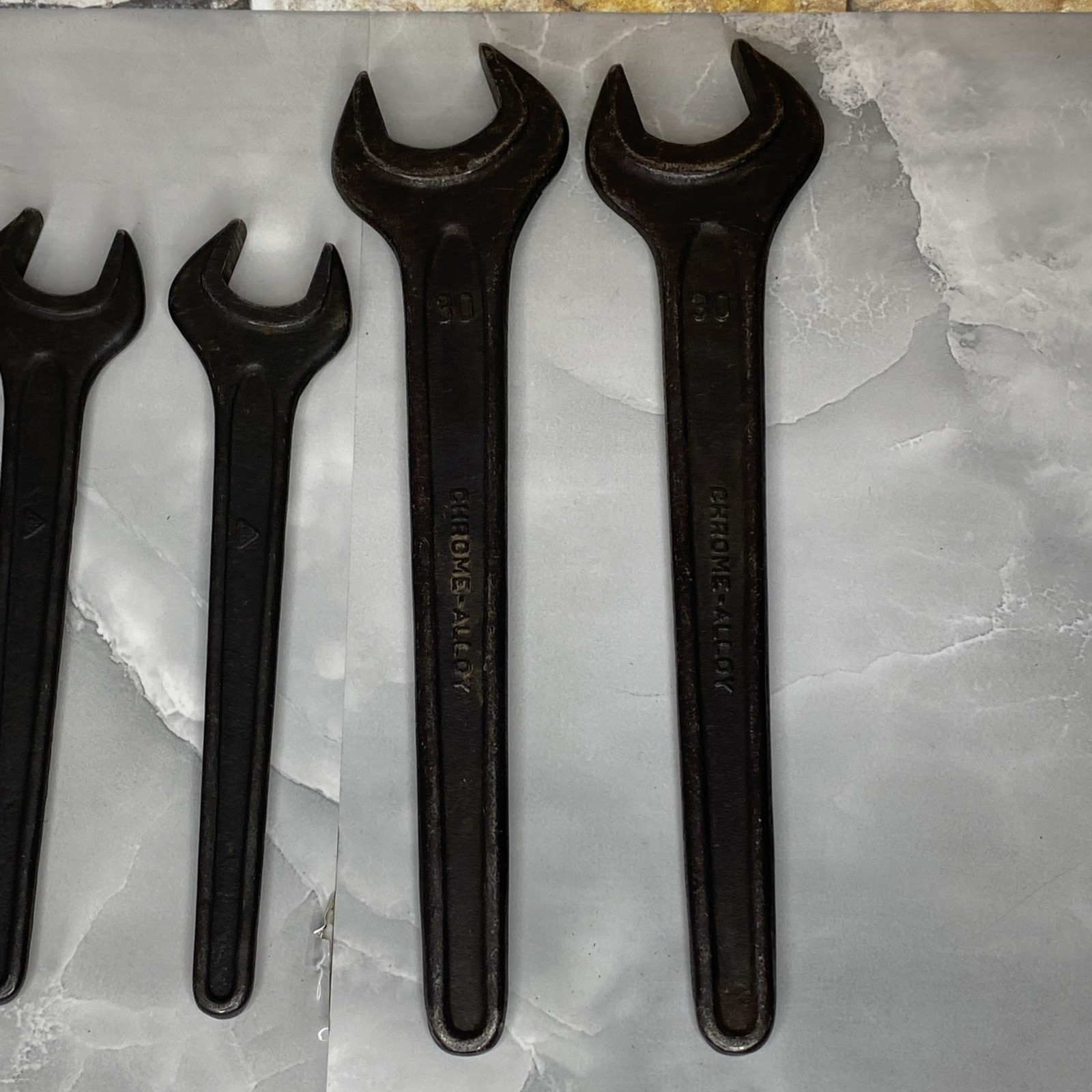 (8) Vintage Spanner Wrenches 30MM x 2, 22MM x 2, 17 / 19MM Combo, 12MM x 2, 10MM