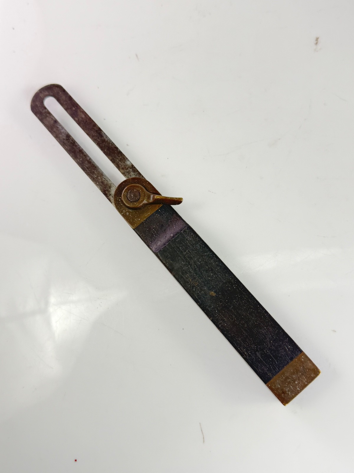 Antique Sliding T-Bevel Gauge Ebony Handle Brass Lever Lock & End Cap Unmarked