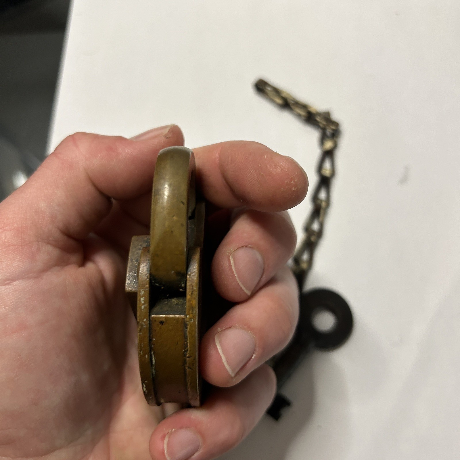 Antique 1897 Padlock w. Key & Chain NY Telephone Co NICE