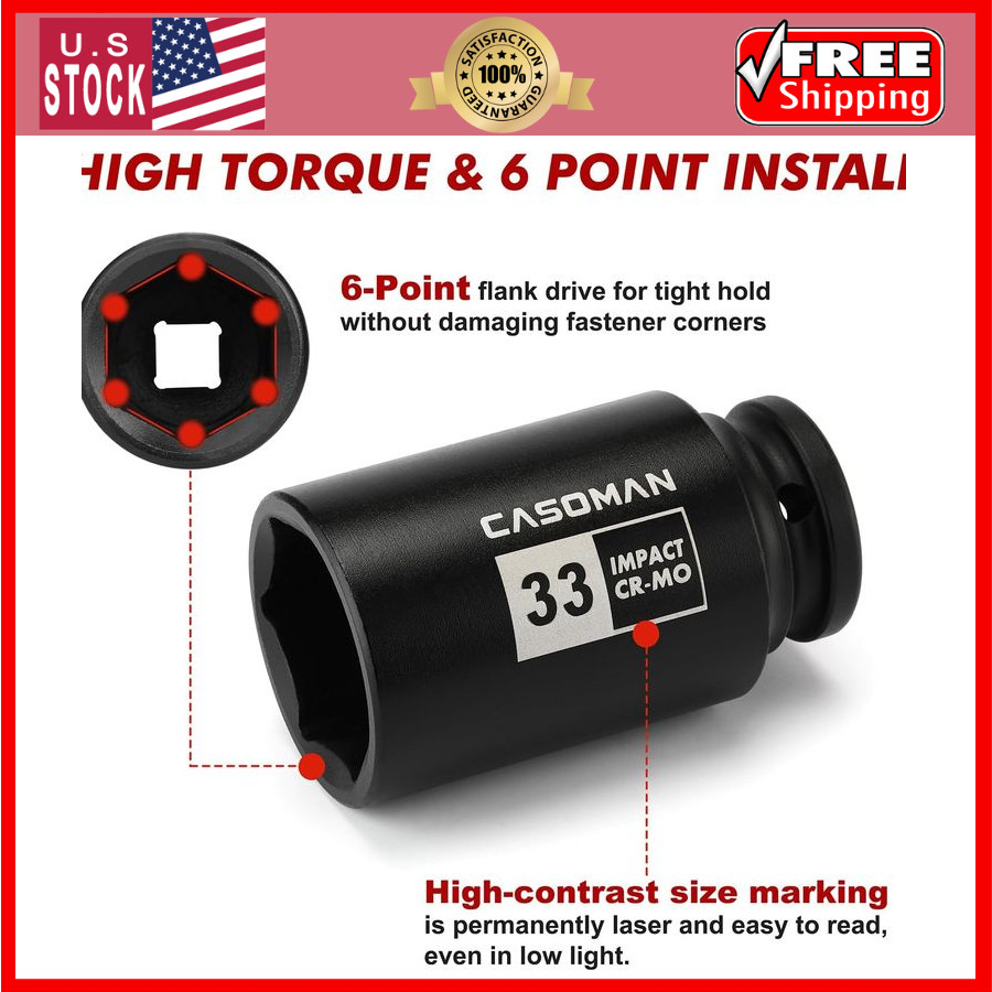 large socket set 1/2- Inch Drive Deep Spindle Axle Nut Impact Socket Set,6 Point
