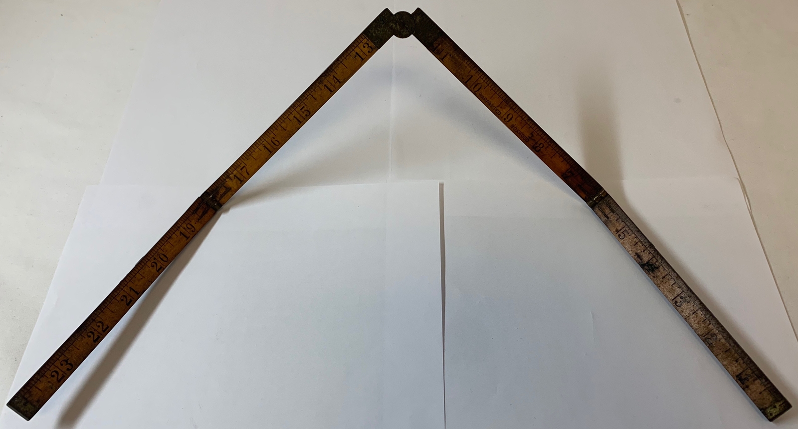antique 24 INCH FOLDING RULER ~ warped, stained