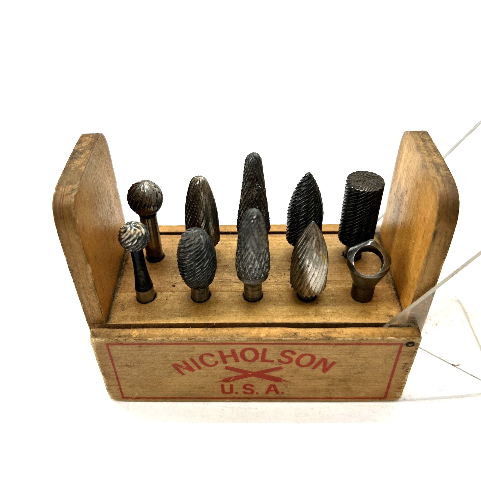 Nicholson Rotakit Rotary Carbide File Burr Bit Set Original Wood Box Made in USA