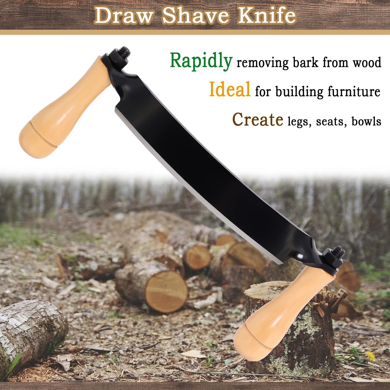 10″ Curved Draw Shave Knife – Ultra-Sharp Woodworking Debarking Tool, Handheld B