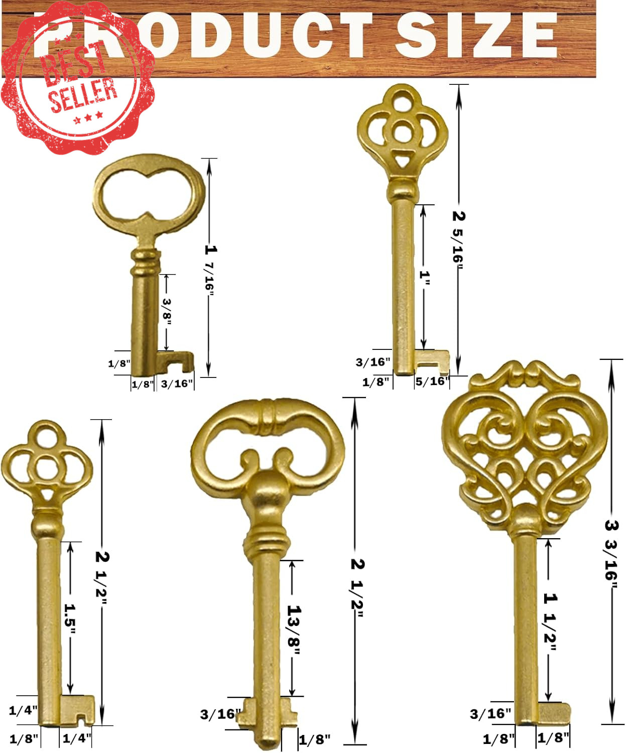 10-Key Skeleton Key Set Universal Replacement for Vintage Furniture Cabinet Door