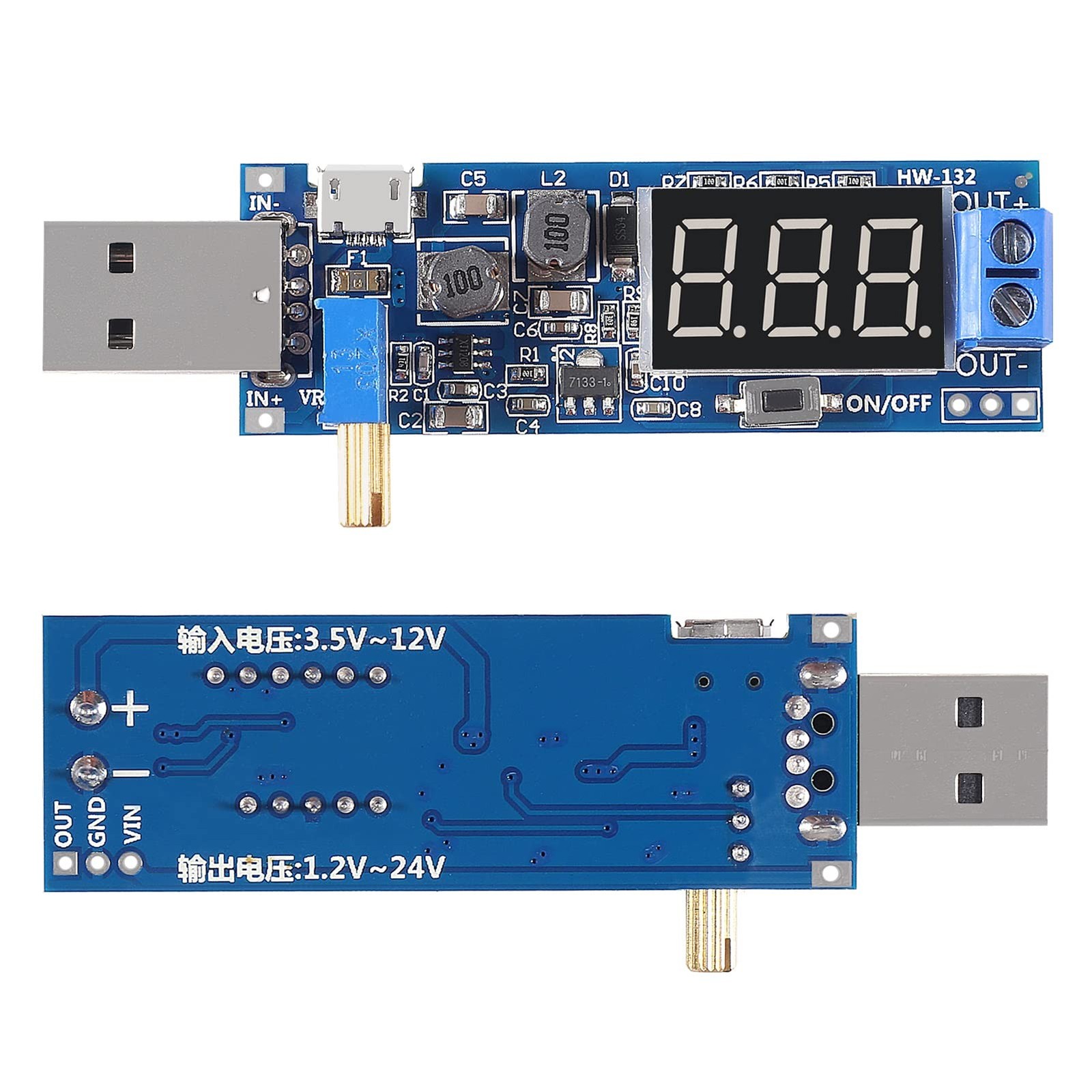 2PCS USB Step UP/Down Power Supply Module, Adjustable DC-DC 5V to 3.5V / 12V …
