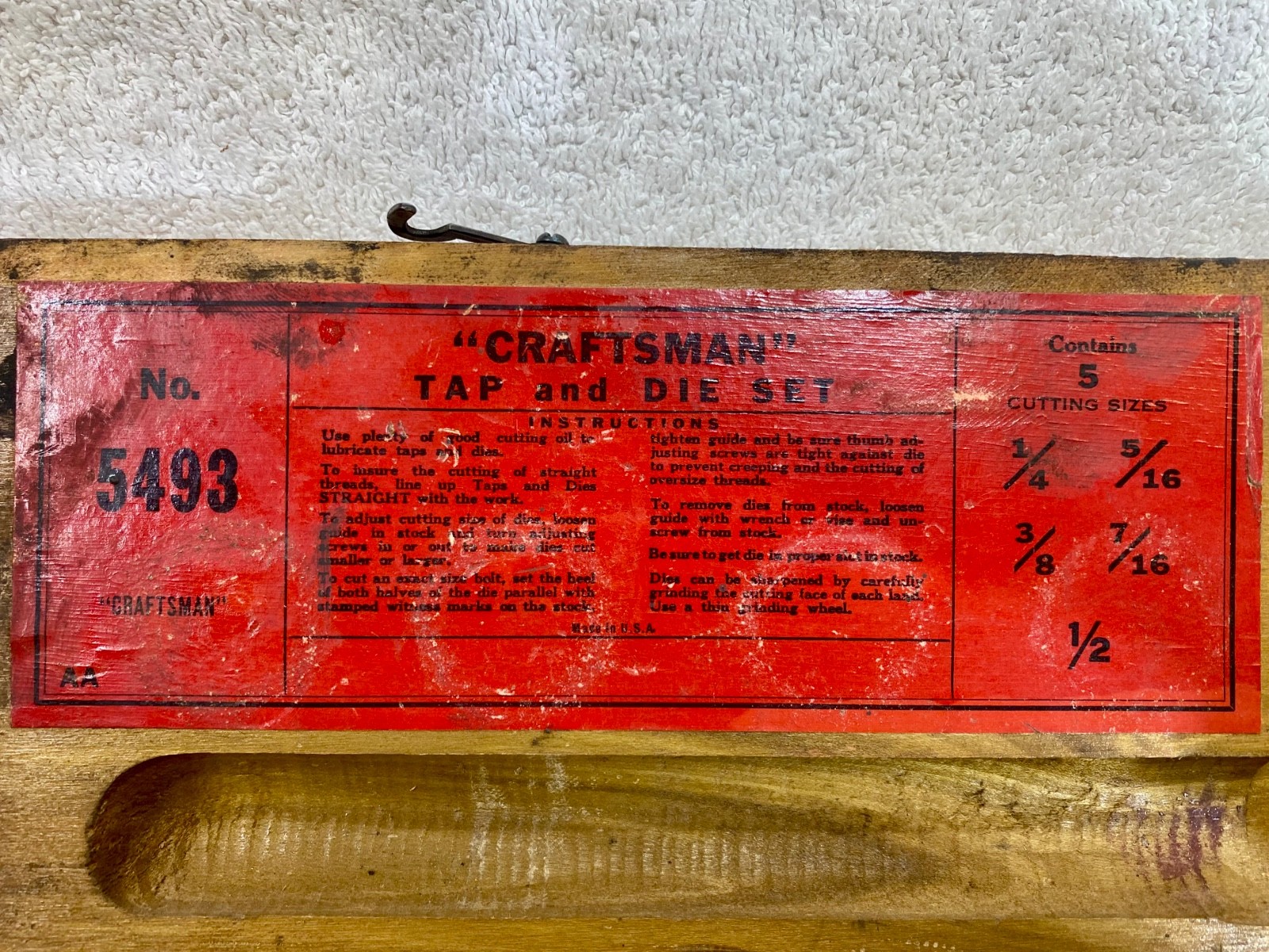 Vintage Craftsman 5 Size Tap & Die Set, No. 5493, ca. 1937-1948, Made in USA