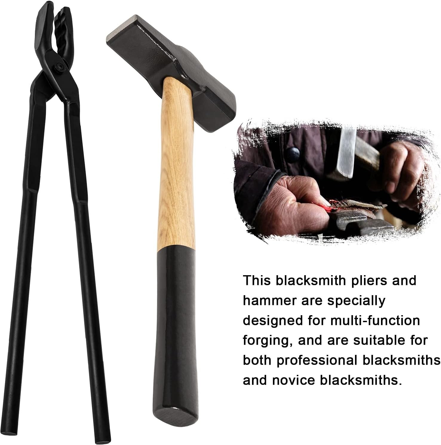 Knife Making Tong+Hammer Set Blacksmith Bladesmith 15″ Wolf Jaw Vise Forge Tool
