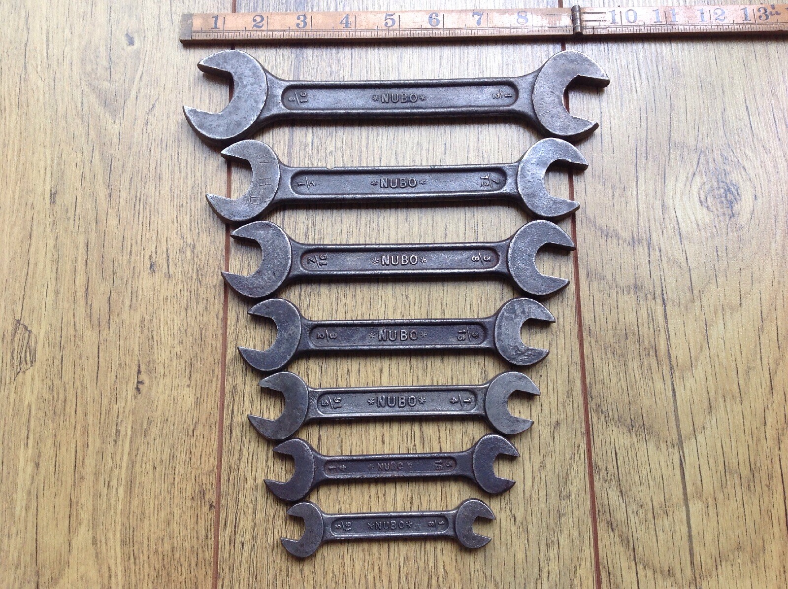 7 Vintage Nubo British Made Spanners 9/16″To 1/8″ Whitworth Open Ended.