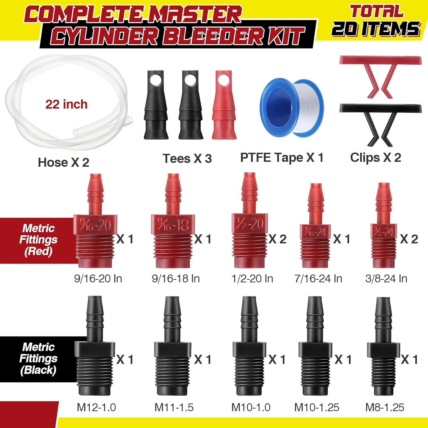 Master Cylinder Bleeder Kit Complete Brake Bleeder Kit with 22 in Clear Hose Cl