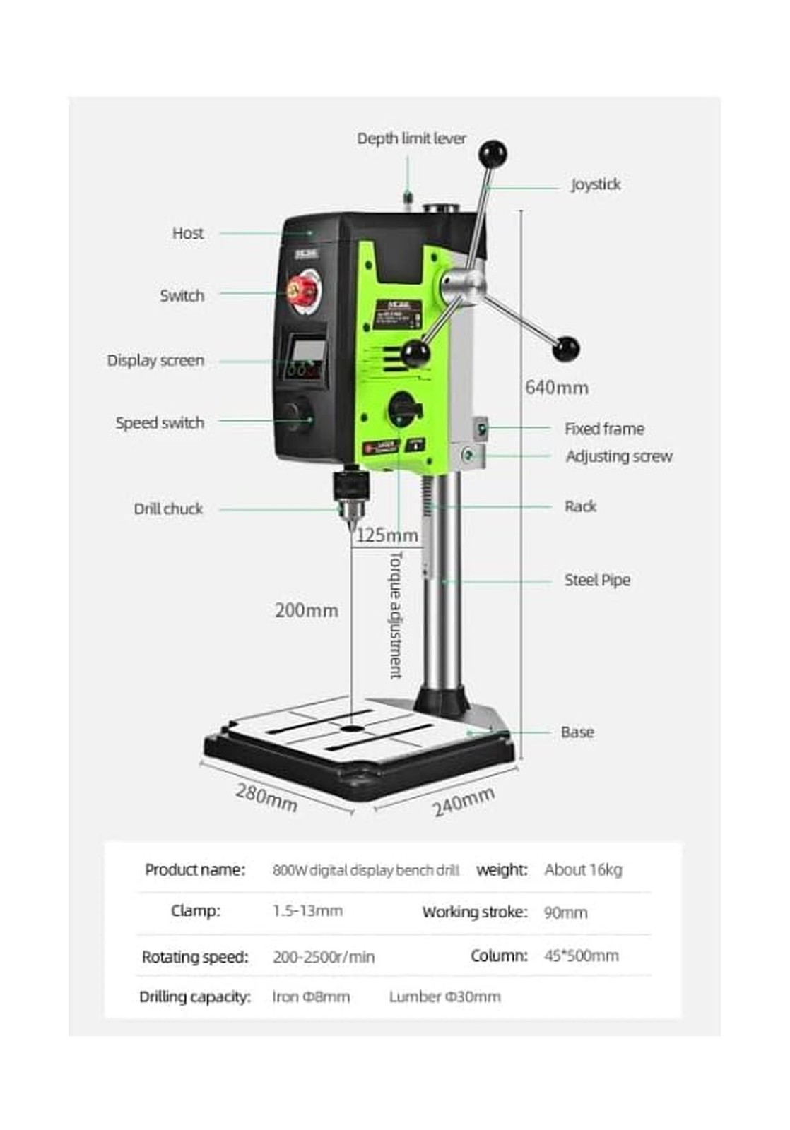 Bench Drill Stand 800W Brushed digital display Mini Electric Bench Drilling M…