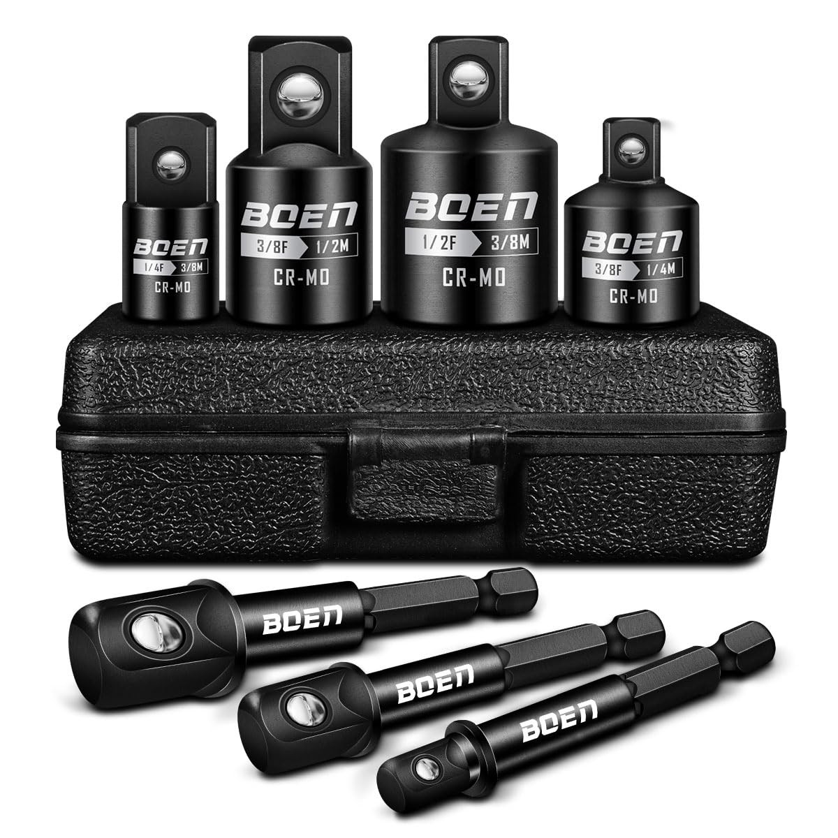 BOEN 7 Pieces Socket Adapter Set 1/4 3/8 1/2 Drive Reducer Impact Socket Set