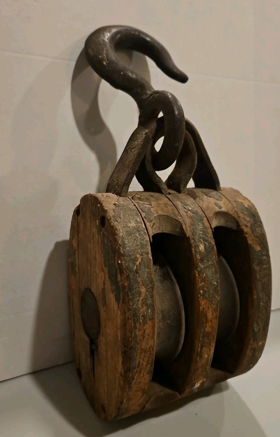 Antique Wooden Block and Tackle Double Pulley Rustic Decor Aged 2 Perfection
