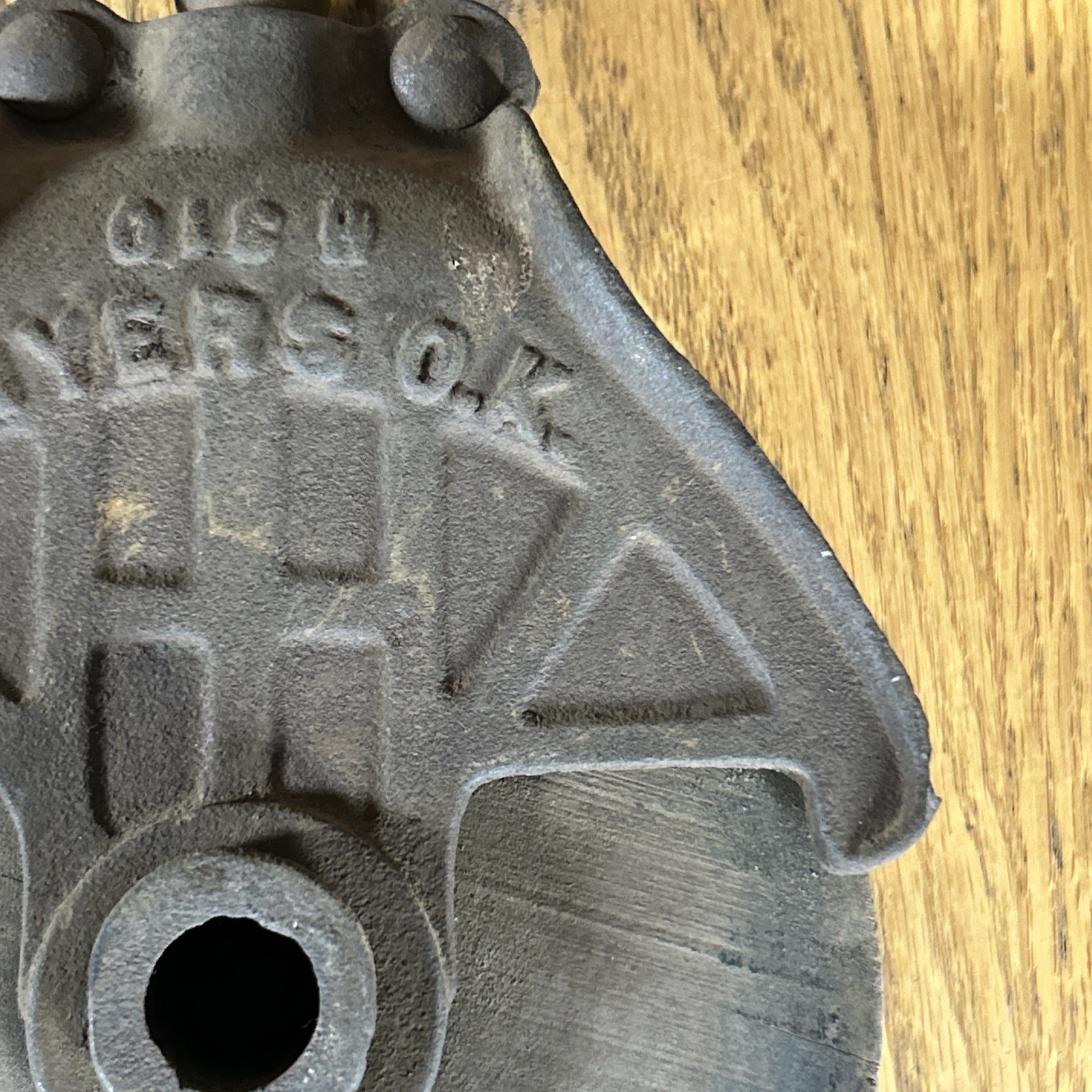 Antique Cast Iron Pulley Myers OK USA 118 H Farm Decor Wood Wheel
